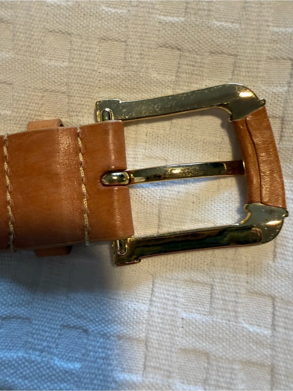 Michael Kors Gold Tone Buckle with Tan Leather blue and red stripe Accents